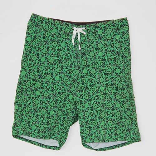 Green Patterned Polyester Board Shorts , All Over Print 4 Way Stretch Shorts